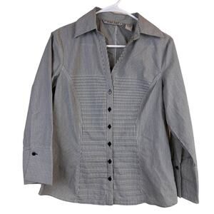 Signature By Larry Levine Sz: Petite M Button Down V Neck Pinstripe Dress Shirt